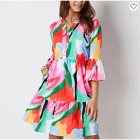 NWT Be by CHETTA B Women's Colorful Abstract Babydoll Dress - Size 4p - Pockets! - Picture 3 of 8